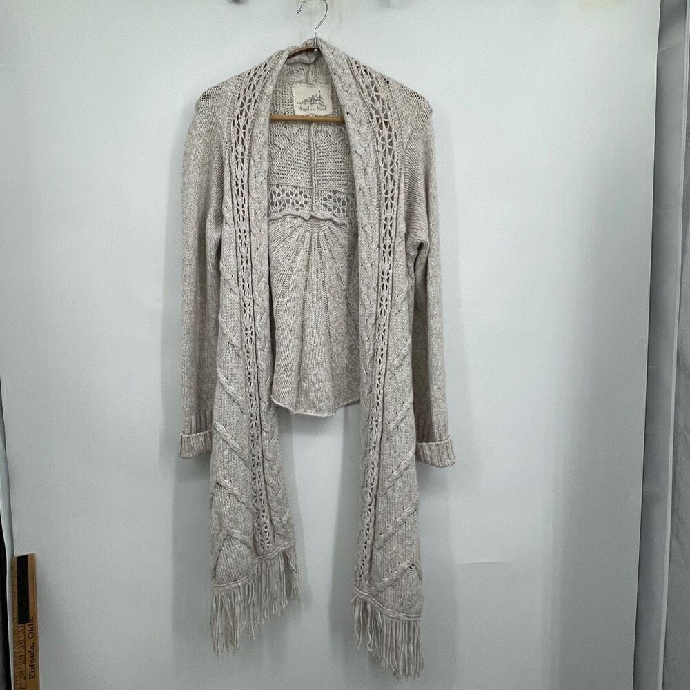 Anthropologie Angel of the North Beige Anais Shawl Cardigan Sweater Size Medium